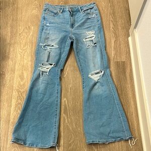 American Eagle Outfitters - Distressed Super Hi-Rise Flare Jeans